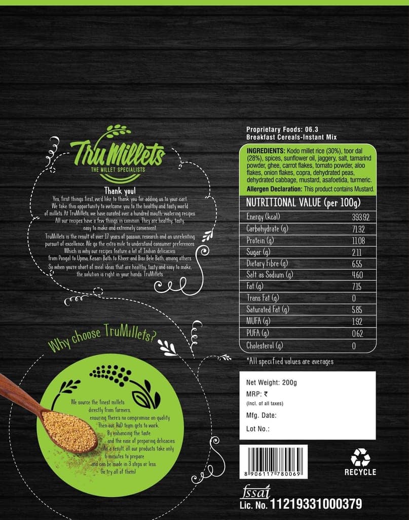 Trumillets Ready to Cook Millet Bisibelebath 200g Each view 3