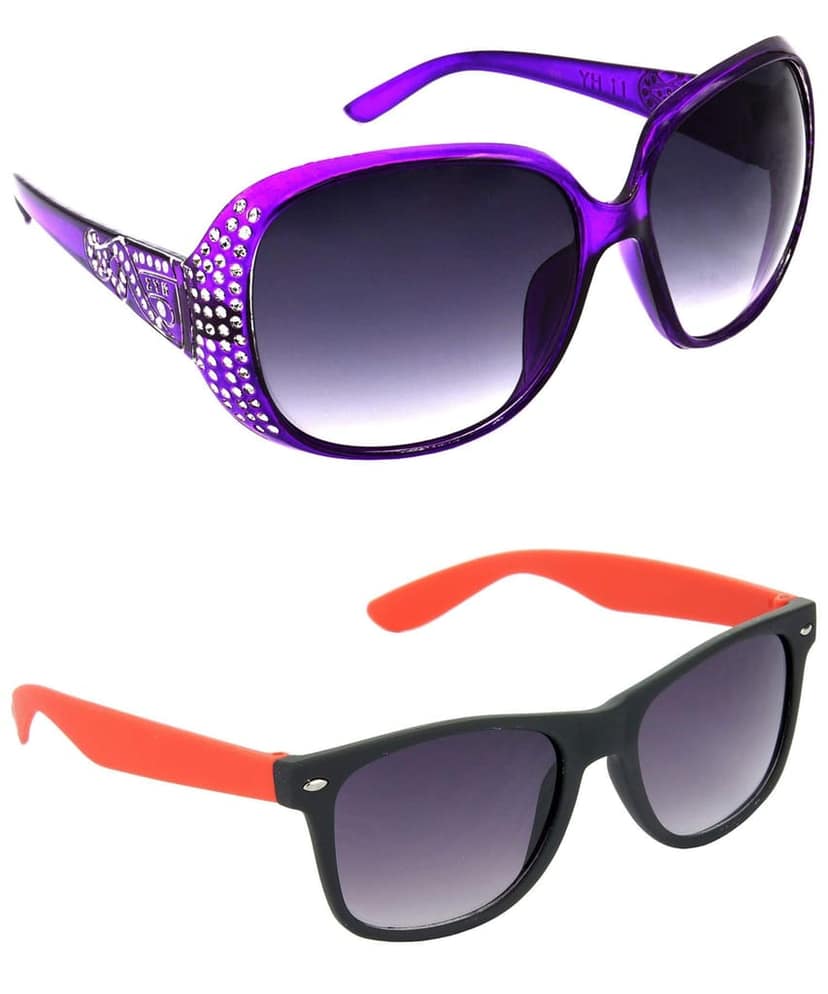 Hrinkar Unisex Round Sunglasses Violet & Red Frame, Grey Lens (Large) - Pack of 2