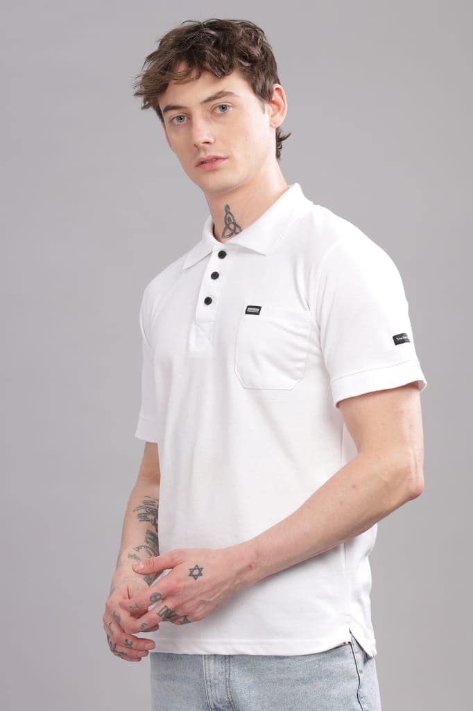 Men Solid Polo Neck Poly Cotton Pink T-Shirt view 2