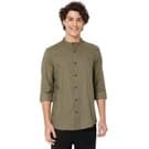 Mufti Olive Mandarin Collar Shirt