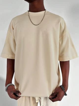 SCOTT FINCHER Men's Cream Oversized T-Shirt | Streetwear Hip Hop Style | Loose Fit Casual Top : AA(PARN)CREAM