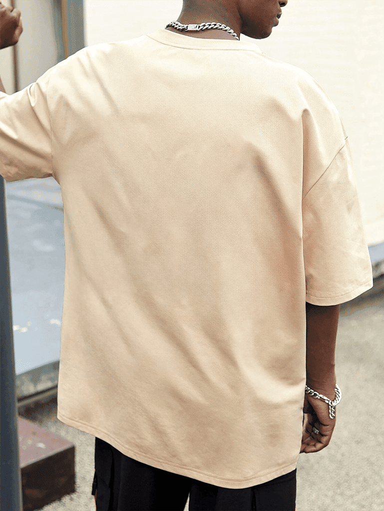 SCOTT FINCHER Men's Cream Oversized T-Shirt | Streetwear Hip Hop Style | Loose Fit Casual Top : AA(PARN)CREAM view 3