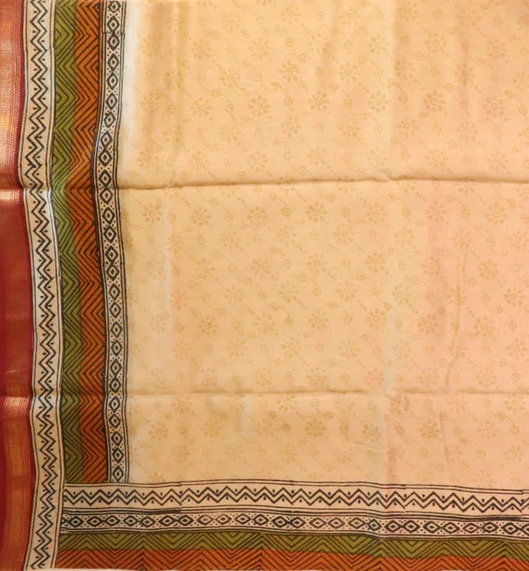 Heritage Block Print Maheshwari Saree view 2