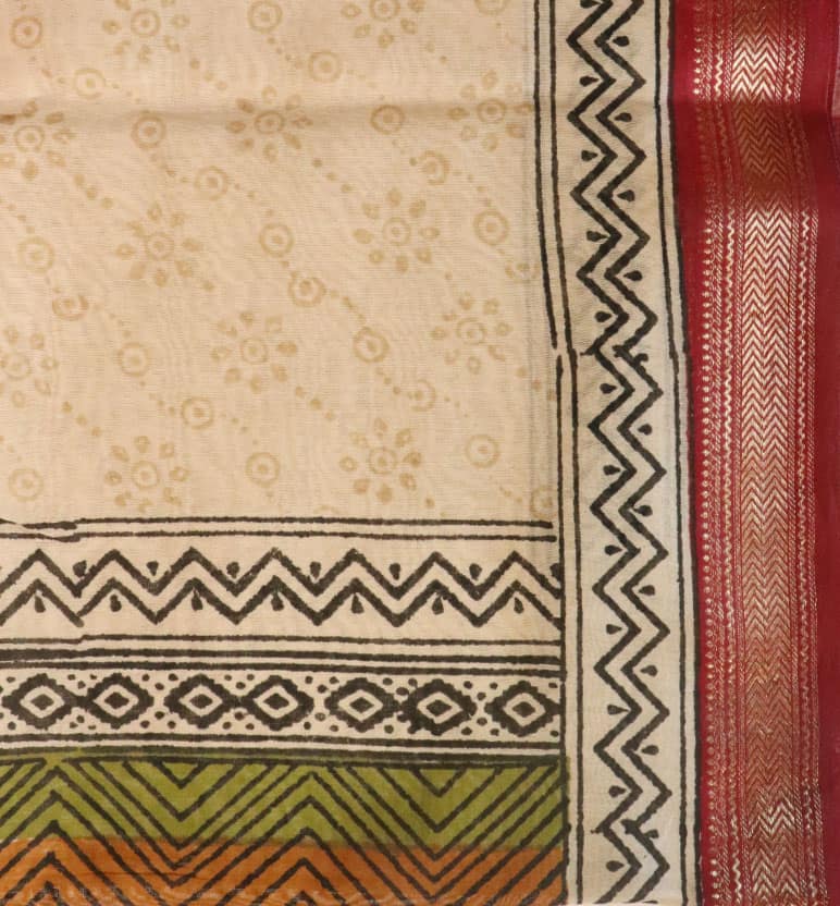 Heritage Block Print Maheshwari Saree view 3