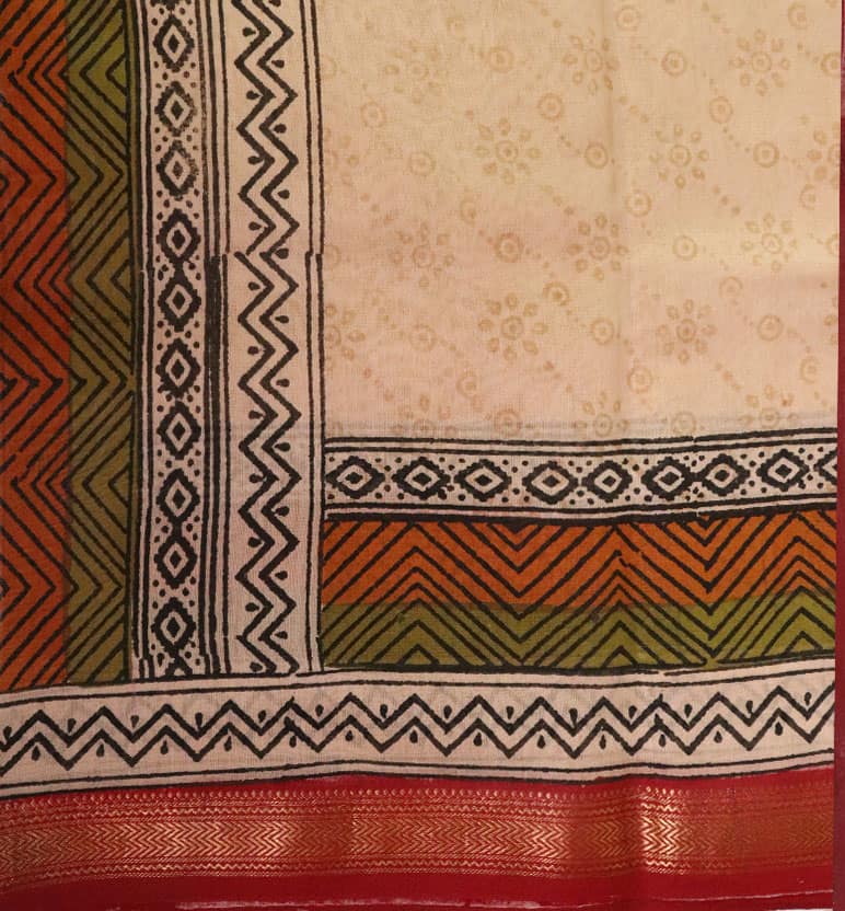Heritage Block Print Maheshwari Saree view 4