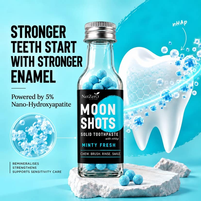Moonshots Solid Toothpaste Tablets – Minty Fresh (90 pcs) | 5% nHAp | Fluoride & SLS Free | No Preservatives | with Xylitol & Oral Probiotics | Travel-Friendly view 2