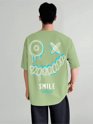 SCOTT FINCHER Men's Casual Loose Short Sleeve Smiley Face T-Shirt Harajuku Streetwear Hip Hop Tops : AA(ARN)LGREEN_03
