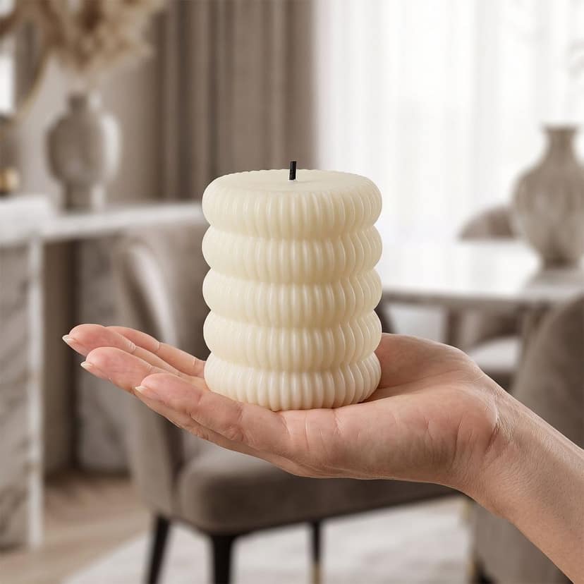 Decorative Flameless LED Candle Set Ribbed Pillar Warm Glow Light view 3