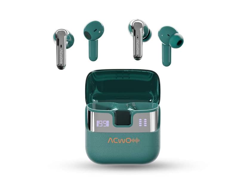 DwOTS Fire Ultra, 75Hrs Playtime, Quad Mics with ANC, 40ms Low Latency, Trans ANC Mode, Dual Sharing & Individual Connectivity, LED Battery Display - Aqua-Teal