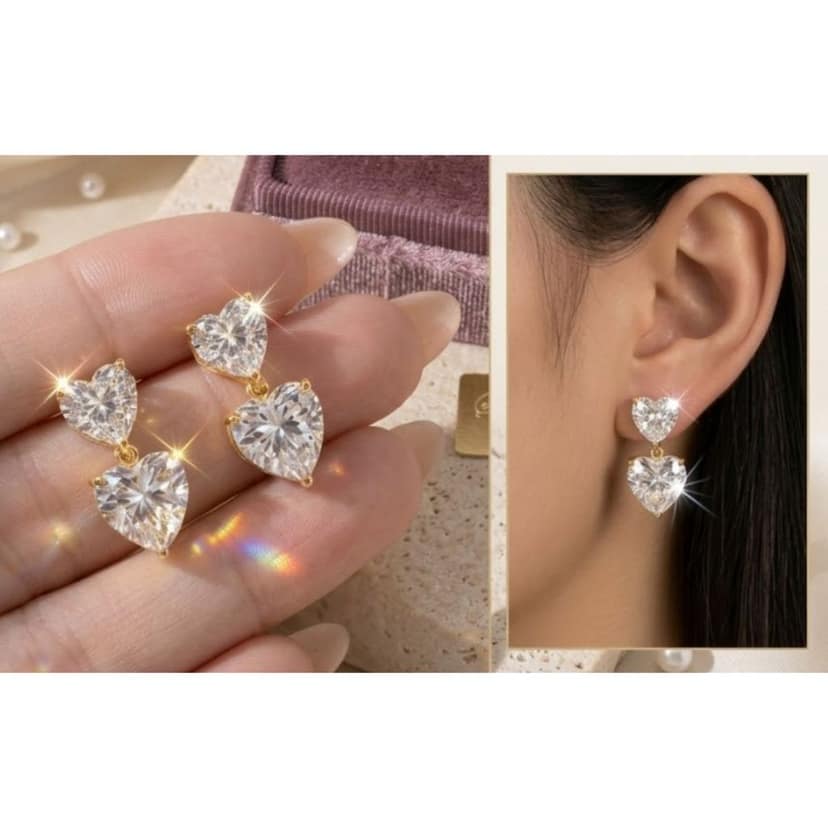 Romantic Heart Solitaire Earrings | 18K Gold Plated Crystal Heart Drop Earrings for Women | Every day & Party Wear Pair of 1 view 6