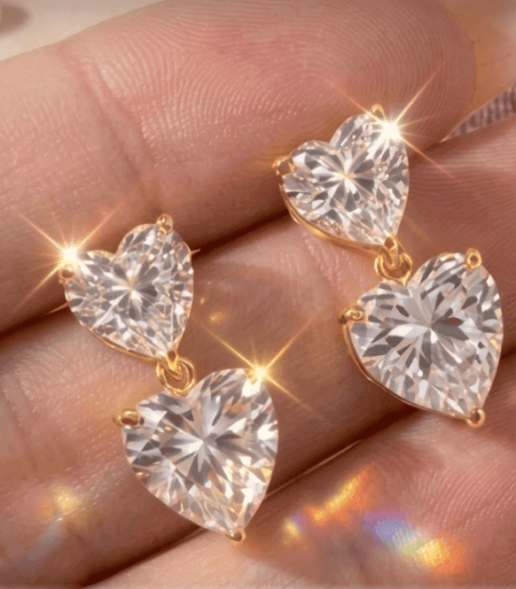 Romantic Heart Solitaire Earrings | 18K Gold Plated Crystal Heart Drop Earrings for Women | Every day & Party Wear Pair of 1 view 8