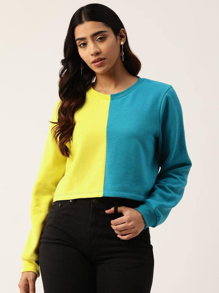 Turquoise Blue Colourblocked Fleece Sweatshirt view 3