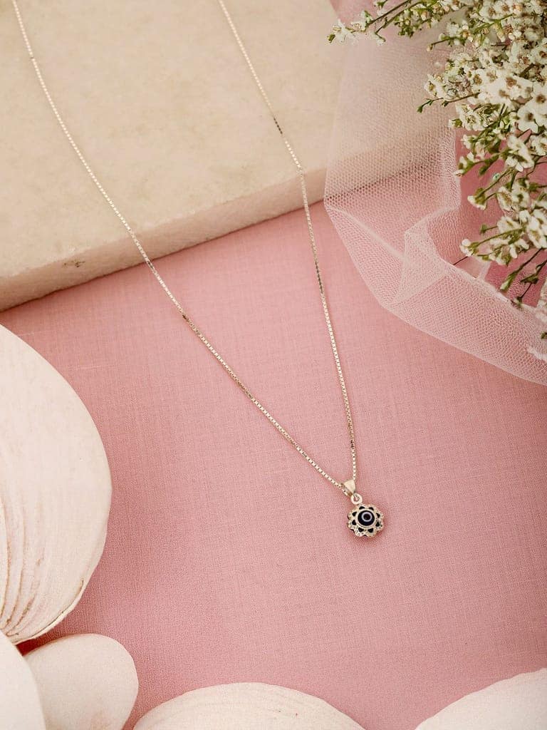 925 Sterling Silver Rhodium Plated Minimal Evil Eye Locket Pendant Necklace & Chain view 4