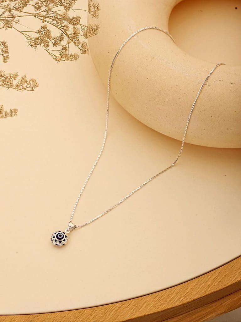 925 Sterling Silver Rhodium Plated Minimal Evil Eye Locket Pendant Necklace & Chain view 5