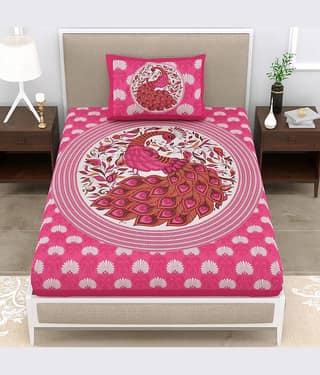 ABHACLOTHO Cotton 1 Single Bedsheet with 1 Pillow Cover ( Pink )