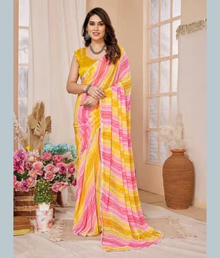 BLEESBURY Georgette Printed Saree With Unstitched Blouse Piece ( Orange )