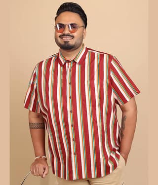 Highlander 100% Cotton Regular Fit Striped Half Sleeves Men's Casual Shirt - Maroon ( Pack of 1 )