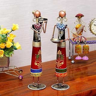 RUPESH KUMAR JANGID Multicolour Rajasthani Narega Doll T-Light Candle Holder Showpiece for Home Decor | Table Decor | Gift