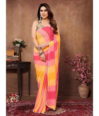 BLEESBURY Georgette Printed Saree With Unstitched Blouse Piece ( Multicolor )