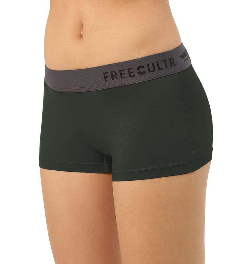 Freecultr Women's Underwear Antibacterial Micromodal Airsoft | Boy Short - Non-Itch, No Chafing, Sweat-Proof Comfort Pack of 1-Seaweed Green view 4