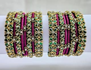 Vibrant Red Silk Thread Bangles with Stone Embellishments