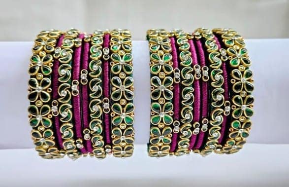 Vibrant Red Silk Thread Bangles with Stone Embellishments view 3