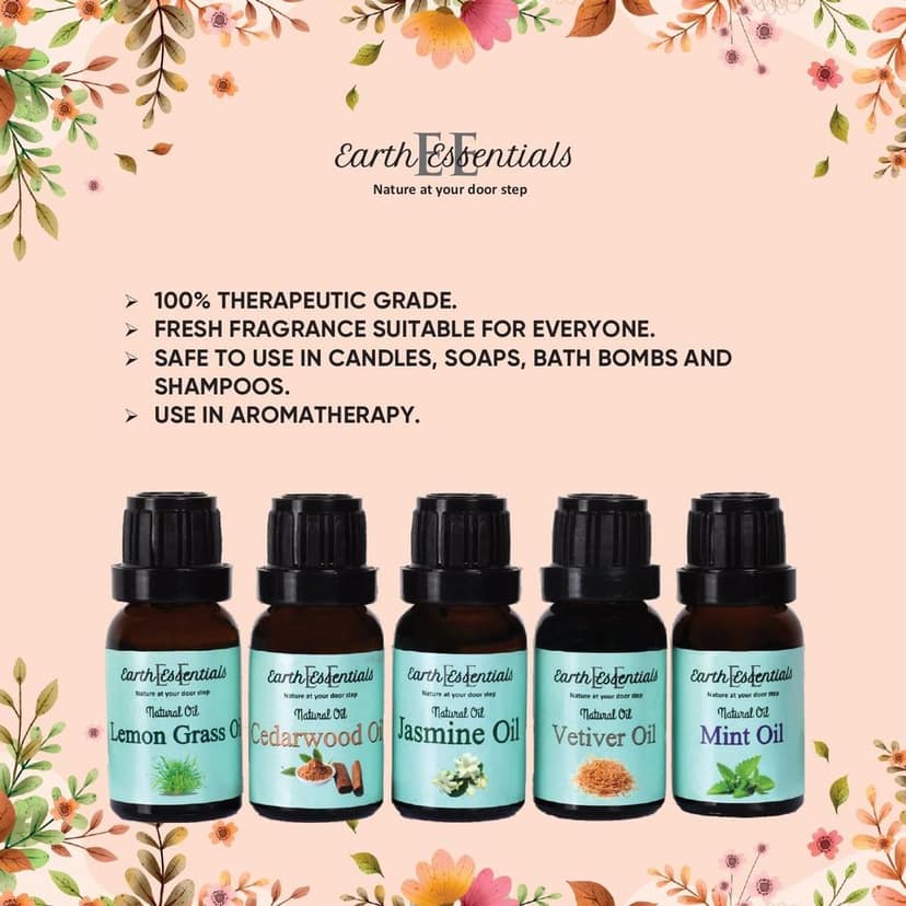 Essential oils Set of 5 Aroma oil 75 ml | diffuser Oil for home Office & Hotel Spa| Genuine oils Rosemary , Orange ,Lemongrass , Mint & Cedarwood view 5