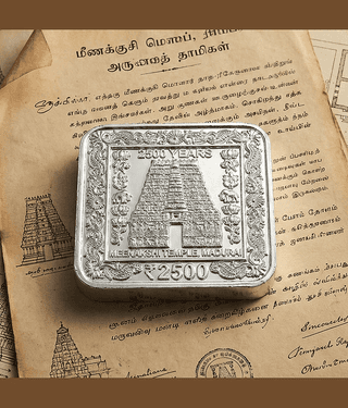 100 Grams 2500 Rupees Meenakshi Temple - Madurai, India Silver-plated Coin Bar & Paper Weight 100 Grams