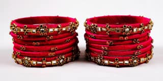 Set of 16, Pink Silk Thread Bangle with Rhinestone