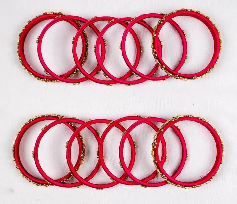 Set of 16, Pink Silk Thread Bangle with Rhinestone view 4