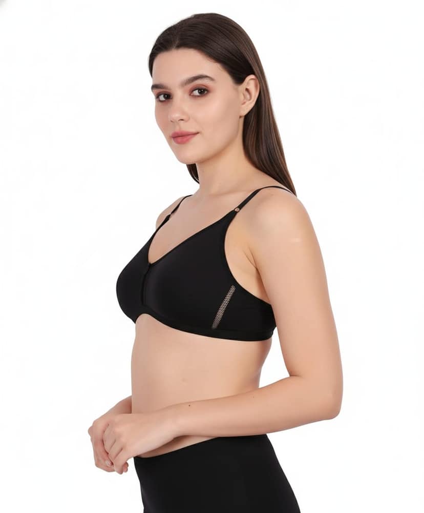 WAONY Women's Seamless Non-Wired T-Shirt Bra – Full Coverage Cotton Blend Comfort Bra with Mesh Detailing & Adjustable Straps view 2