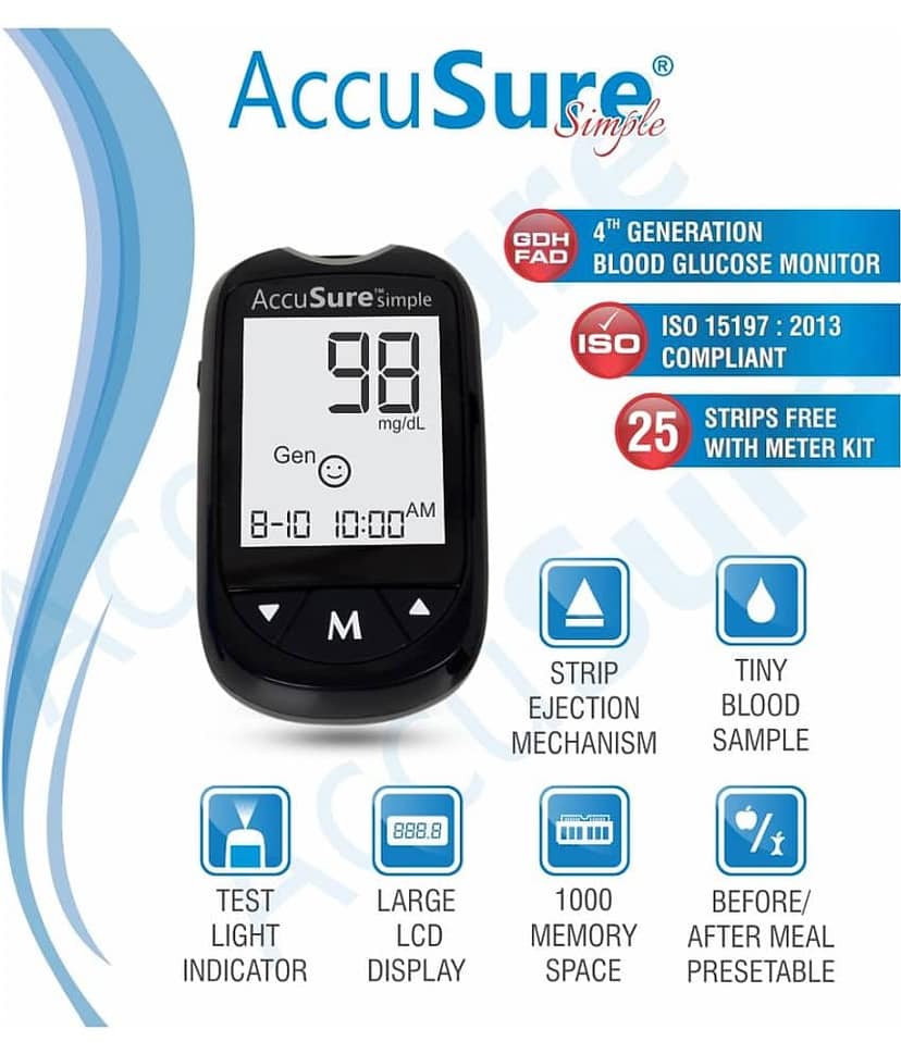 AccuSure Instant Digital Simple Glucometer Kit with 25 Strips,10 Lancet,1 Lancing device view 2
