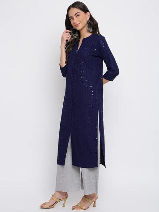 INDIAN KNOTS-chikanwork and Sequins Heavy Embroidered Festive Kurta_1105-DG8059203 view 4