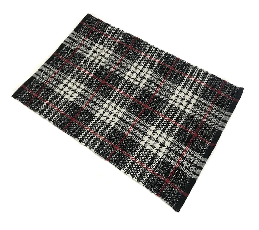 Hand Woven Recycled Cotton Rug, Black/White, Size 20'’x30'’. Machine Washable. view 2