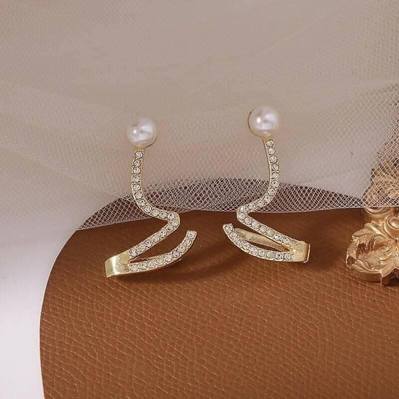 Pinapes Zigzag Design Pearl Plug Earrings Trendy Alloy Earrings for Women