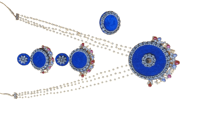 Assamese fabric long necklace Jewellery set view 3