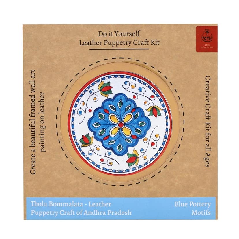DIY Wall Art Tholu Painting kit Blue Pottery pattern White 5" view 2