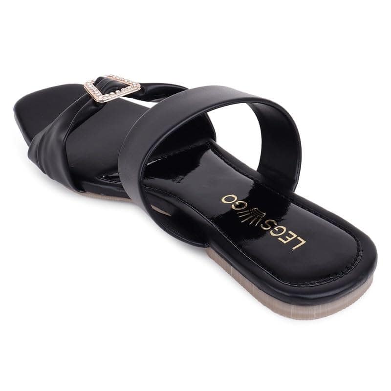 LEGS GO Grey Stylish Round Stone Design Straps flats for women view 2
