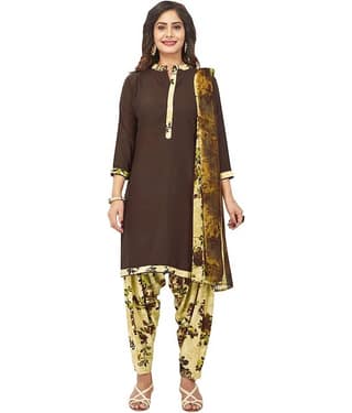 Jevi Prints Brown Crepe Unstitched Dress Material