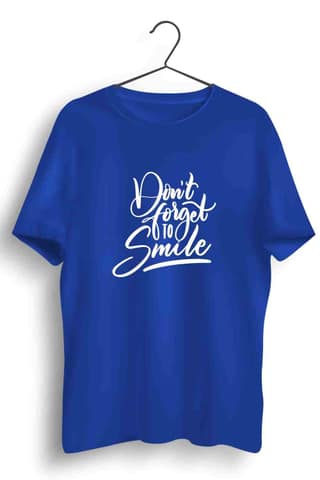 Smile Graphic Printed Mens Round Neck Blue Cotton Tshirt