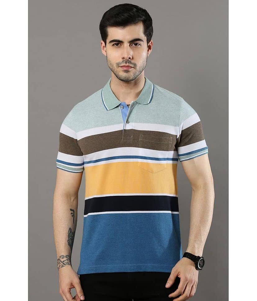 Cool Colors Pack of 1 Cotton Regular Fit Striped Half Sleeves Men's Polo T Shirt ( Multicolor )