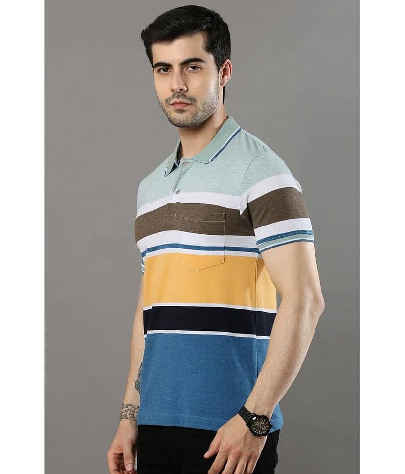 Cool Colors Pack of 1 Cotton Regular Fit Striped Half Sleeves Men's Polo T Shirt ( Multicolor ) view 2
