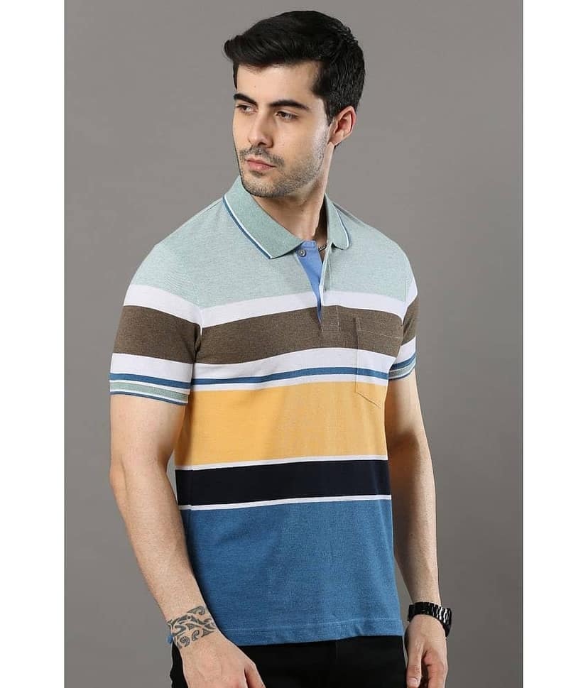 Cool Colors Pack of 1 Cotton Regular Fit Striped Half Sleeves Men's Polo T Shirt ( Multicolor ) view 3