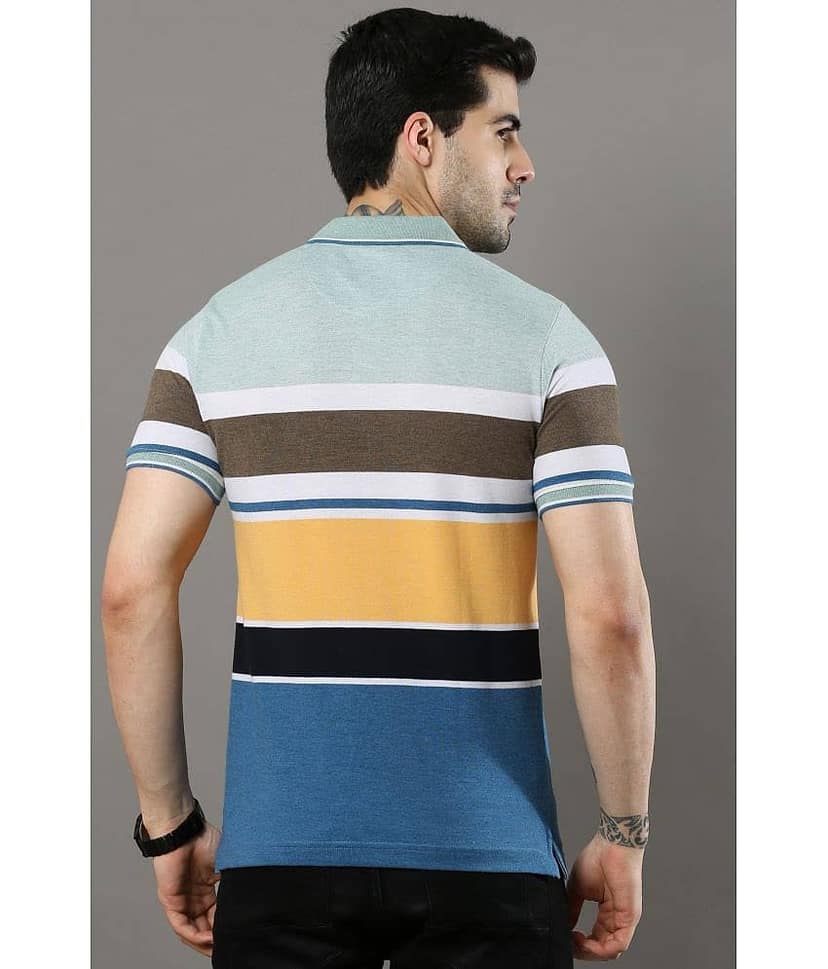 Cool Colors Pack of 1 Cotton Regular Fit Striped Half Sleeves Men's Polo T Shirt ( Multicolor ) view 4
