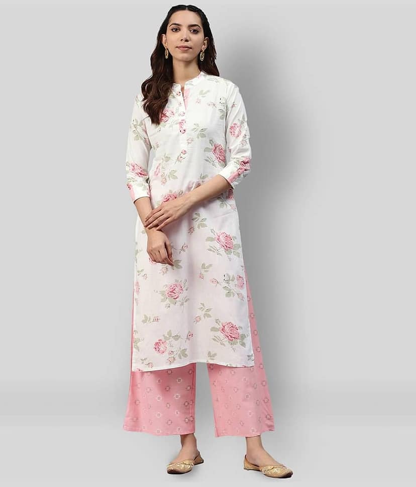 HIGHLIGHT FASHION EXPORT - White Straight Cotton Women's Stitched Salwar Suit ( Pack of 1 )