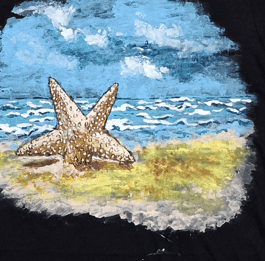 Unique Hand Painted Starfish T-Shirt, Beach Scene T-Shirt, Ocean T-Shirt, Summer T-Shirt, Vacation T-Shirt, Gift T-Shirt, Unisex T-Shirt view 3