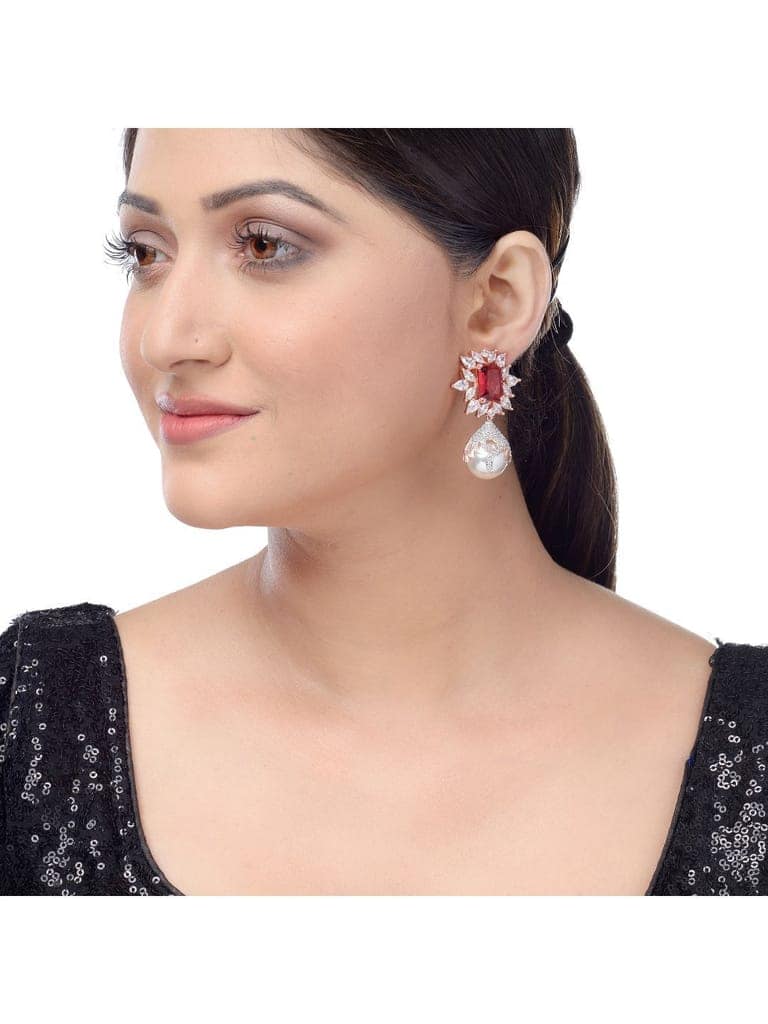 Royal Ruby studded pearl drop earrings view 2