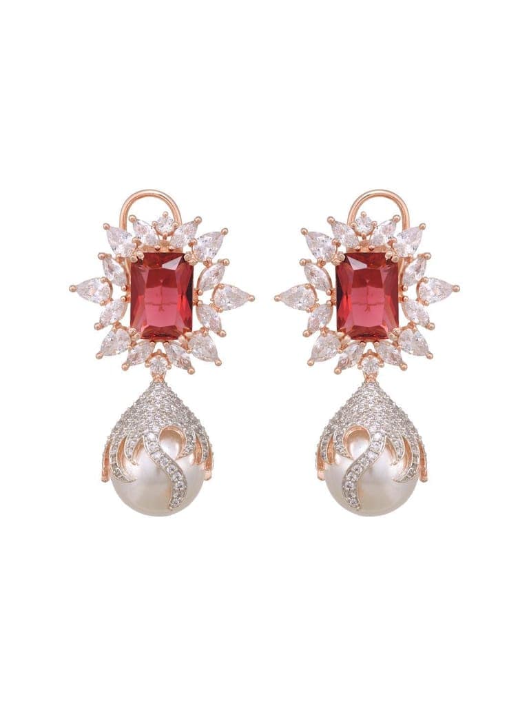 Royal Ruby studded pearl drop earrings view 3
