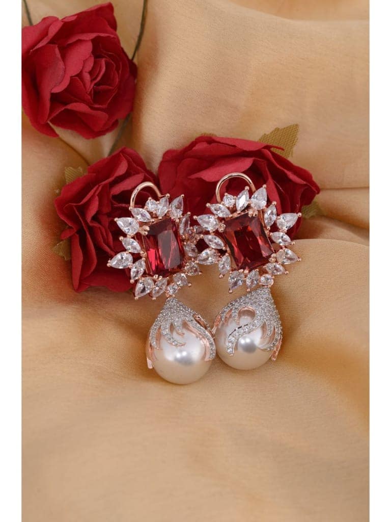 Royal Ruby studded pearl drop earrings view 4