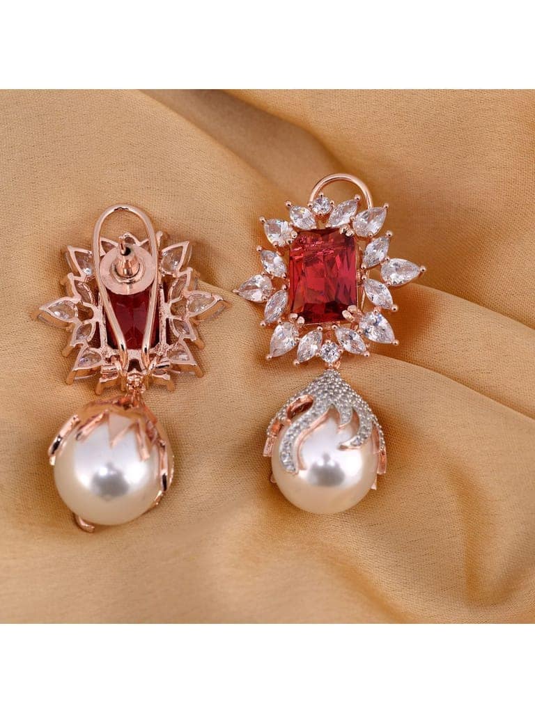 Royal Ruby studded pearl drop earrings view 5